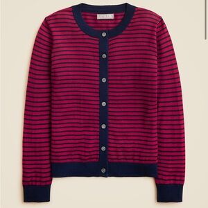 J. Crew Women's Merino Wool Striped Carolyn Cardigan in Red and Navy A125